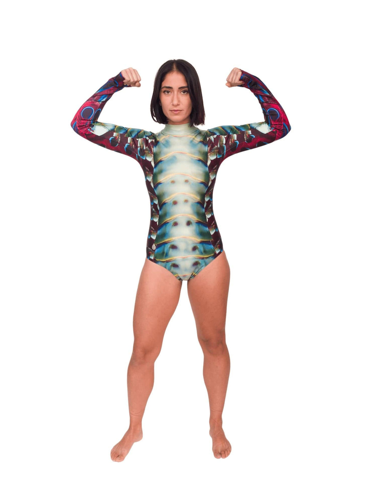 Model: Shireen is an underwater photographer, filmmaker, and scientist. She is 5&#39;7&quot;, 145lbs, and wearing a size M Sun Suit.