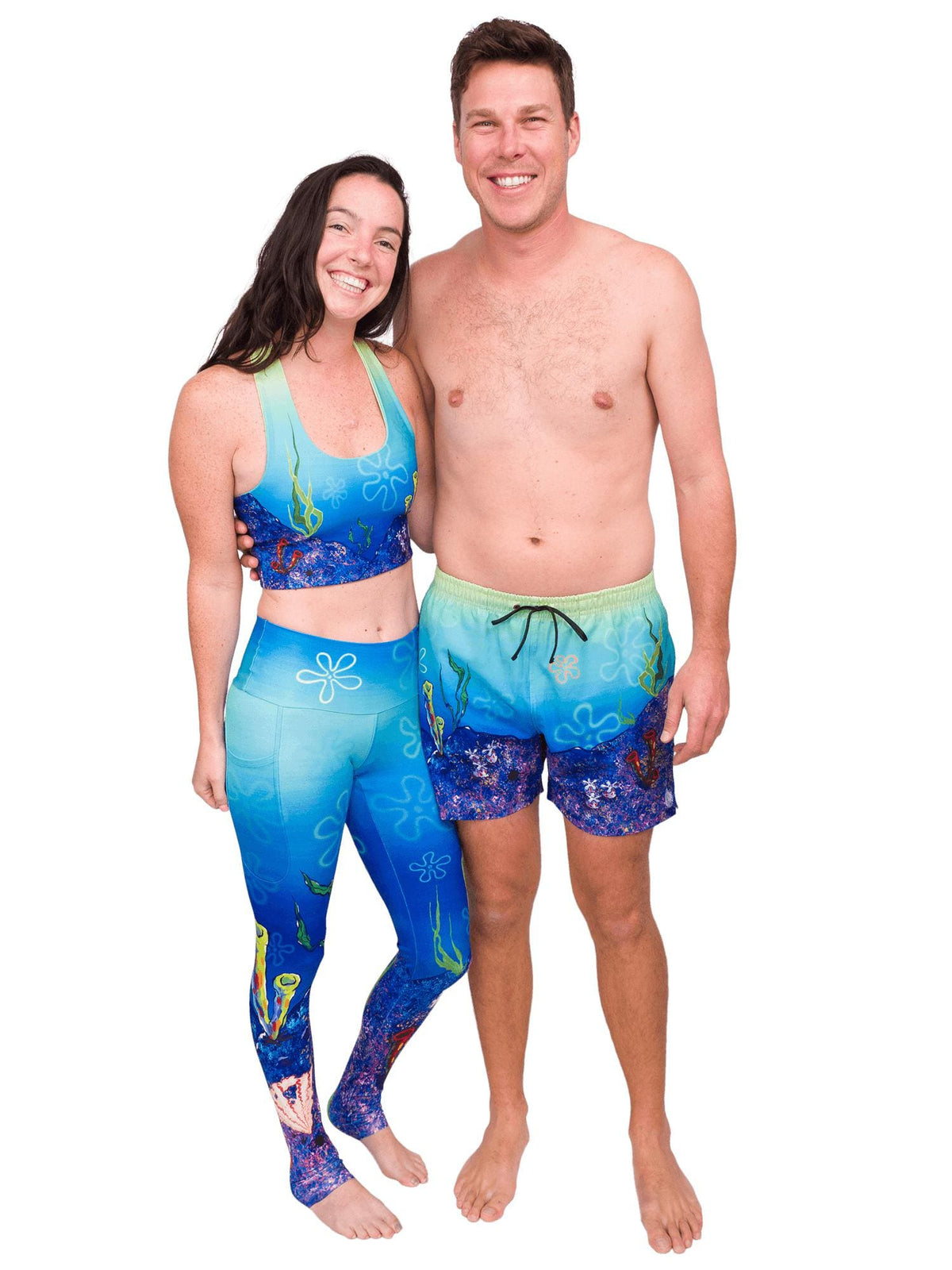 Model: Maddie is the Program &amp; Outreach Director at Debris Free Oceans and a restoration ecology educator. She is 5’8”, 135lbs, and wearing a M. Dalton is a coral biologist who studies the relationship between communities and reef ecosystems. He is 6’3”, 200lbs and is wearing a L.