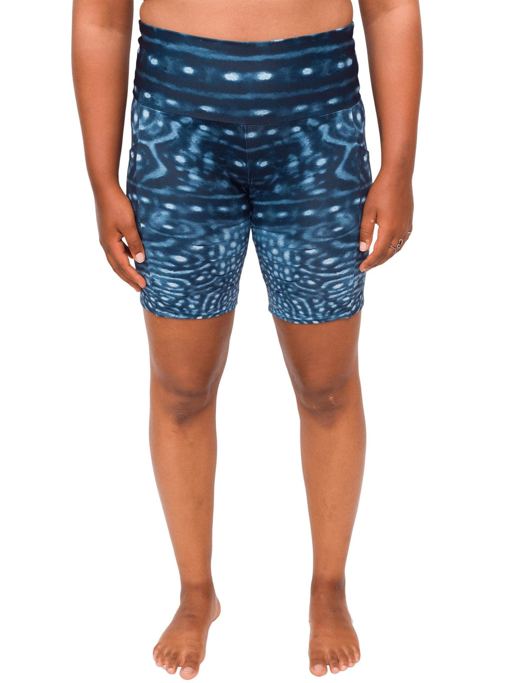 Waterlust whale shark printed biker shorts - front view