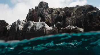 Over under view of Galapagos cliffs