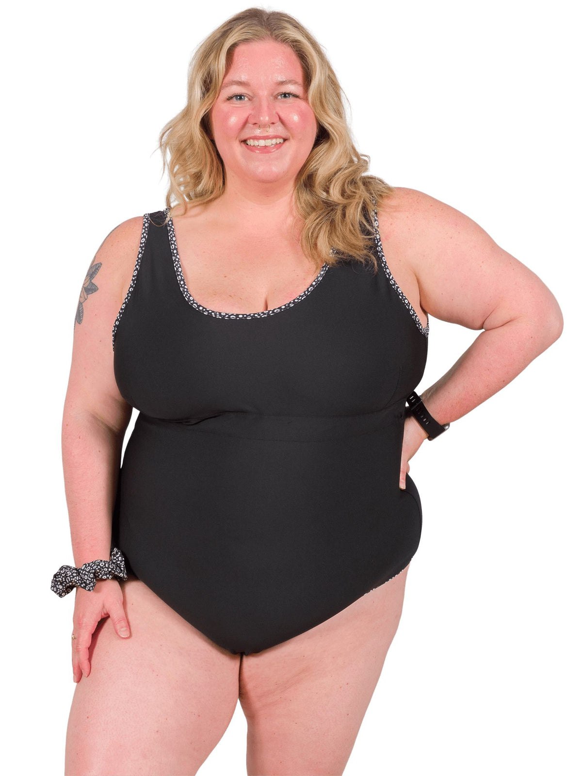 Model: Chelsea is a marine conservationist who believes that science is for everybody… and every BODY! She is 5&#39;2&quot;, 230 lbs, 42F and is wearing a 2XL One-Piece Swimsuit.