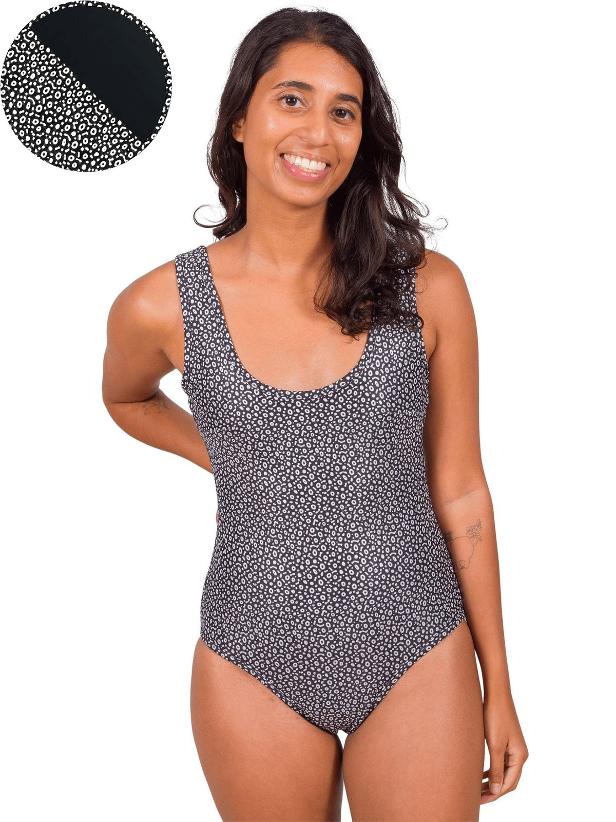 Model: Michelle is a marine science educator, coral reef ecologist, and scientific diver. She is 5&#39;3&quot;, 111lbs, 32A and is wearing a size XS One-Piece Swimsuit.