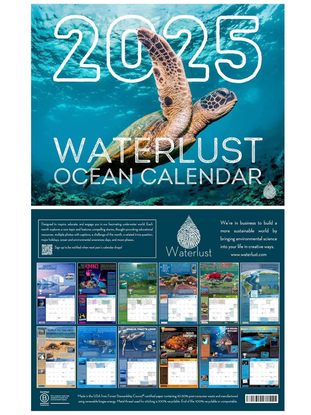 Ocean wall calendar - view of the front and back cover