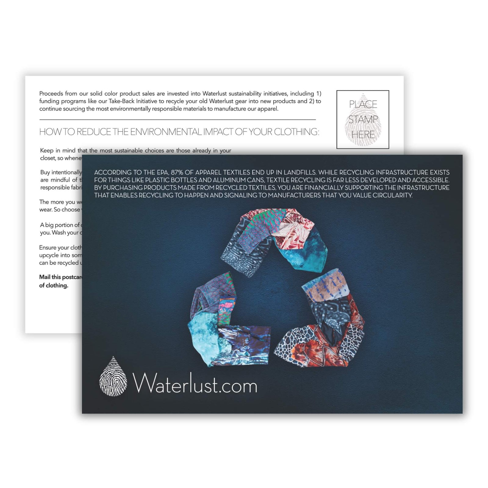 Environmental Impact of Clothing Call-To-Action Postcard | Waterlust
