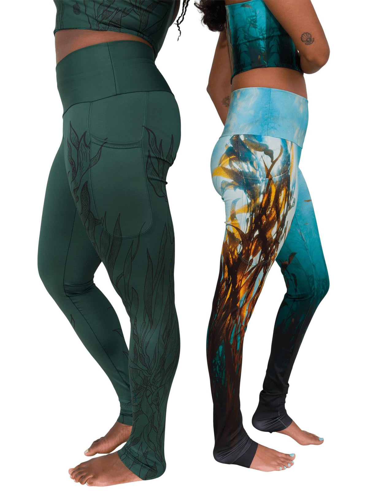 Model: Our kelp line of advocate apparel includes two very different legging prints, with one reversible top that matches both pairs of leggings.