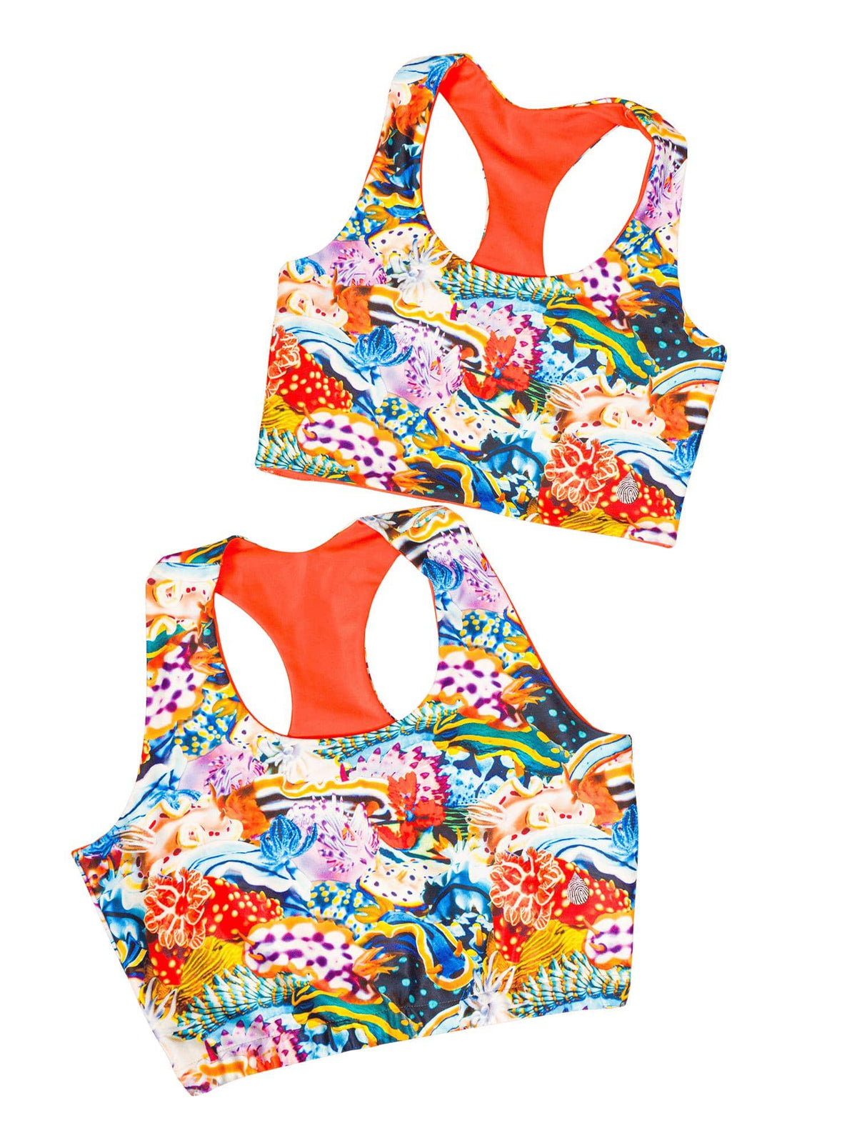 Model: Printed side. Sizes 2XL-3XL have extra elastic under the bust, slightly more side coverage, and wider straps for extra support and comfort.