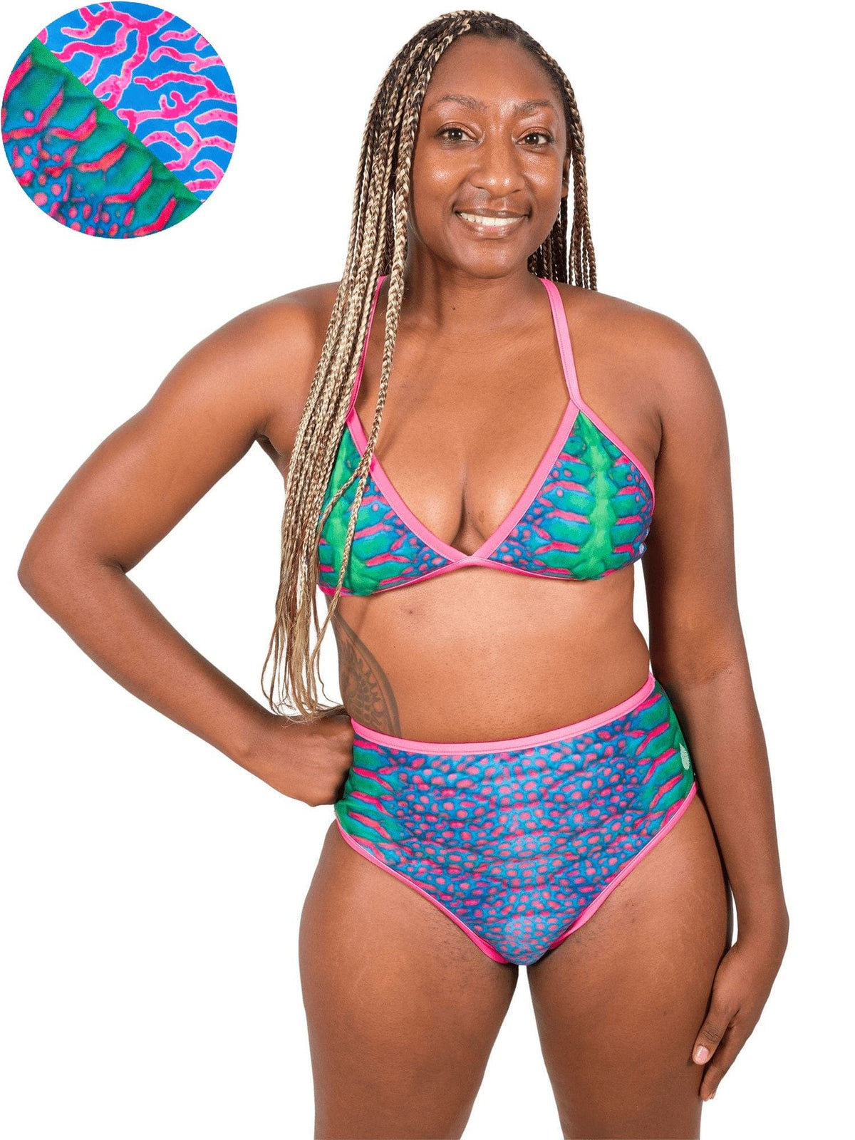 Tropical Parrotfish Printed Reversible Triangle String Bikini Swim Top