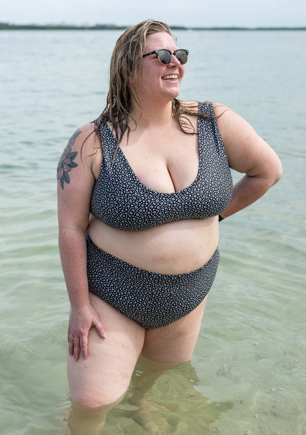 Model: Chelsea is a marine conservationist who believes that science is for everybody… and every BODY! She is 5&#39;2&quot;, 230 lbs, 42F and is wearing a 3XL Scoop Bikini Top and 2XL High-Waisted Bikini Bottom.