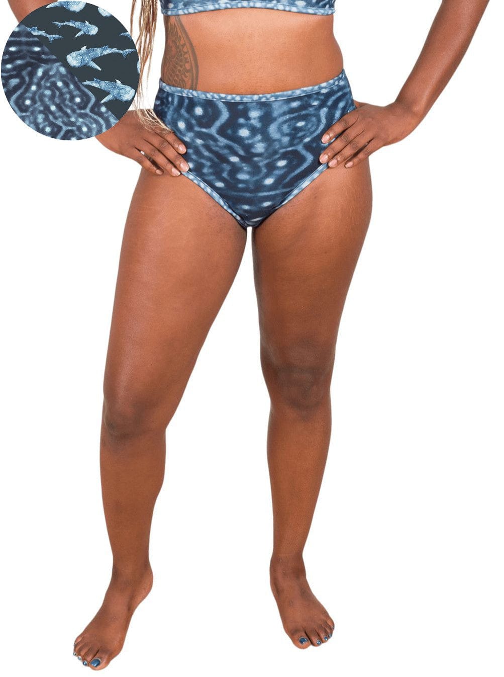 Whale Shark Printed Reversible High-Waisted Swim Bikini Bottom