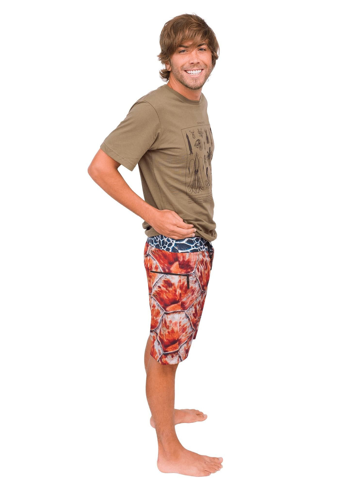 Model: Dan is a sea turtle monitor with Sea Turtle Adventures. He is 5’10, 140 lbs and is wearing a size M tee and 31 boardshort.