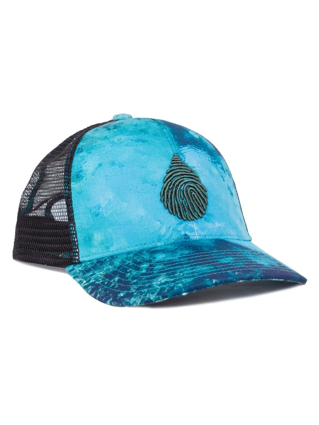 blue florida springs printed hat with a forest green waterlust embroidered logo