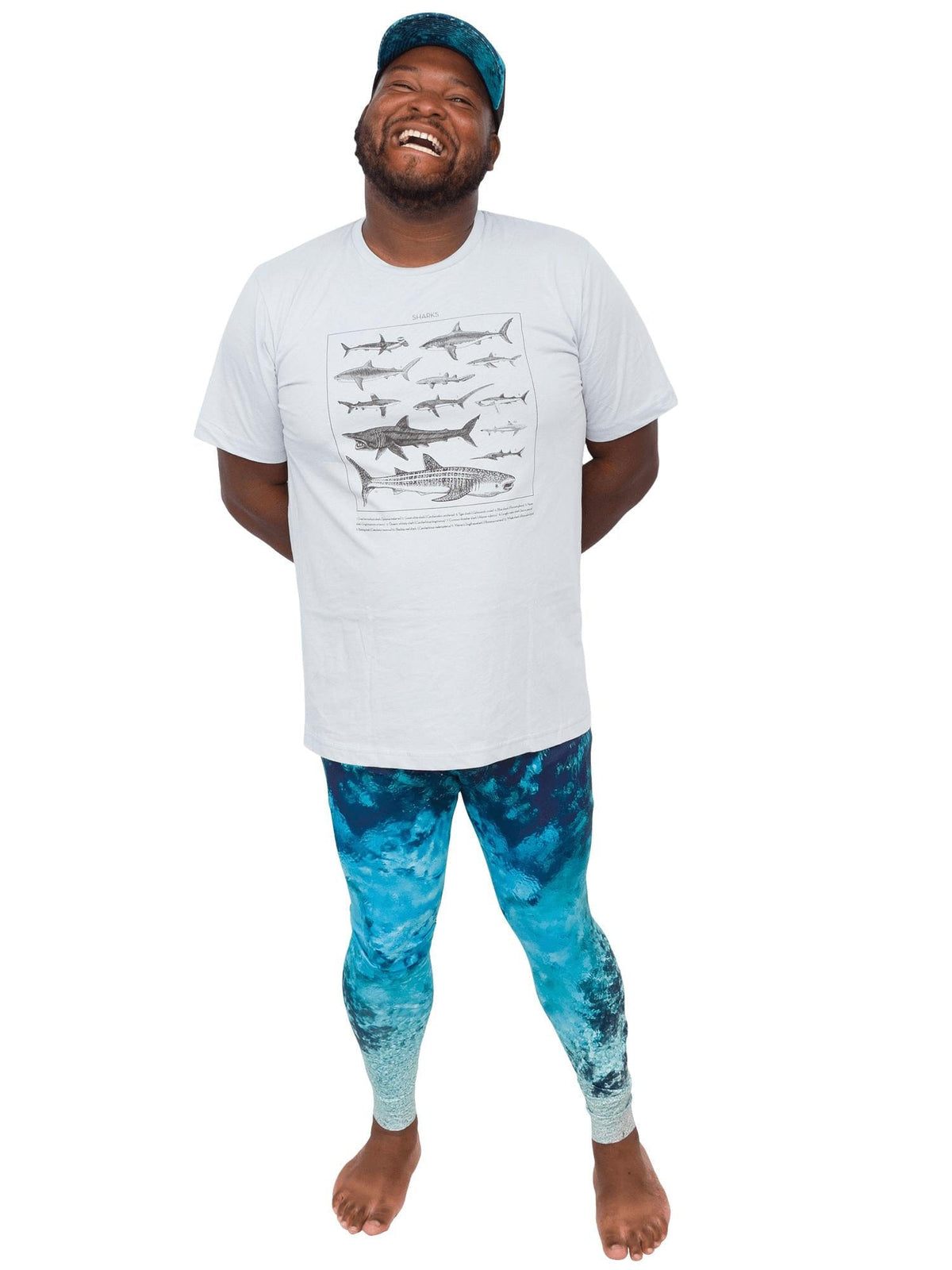Model: Alex is a fish and wildlife biologist, and science communicator. He is 5’8”, 240 lbs and is wearing a size L legging and XL tee.