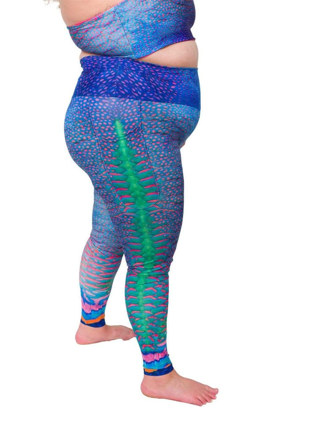 Blue Fish Scale Leggings with pockets UPF 50+
