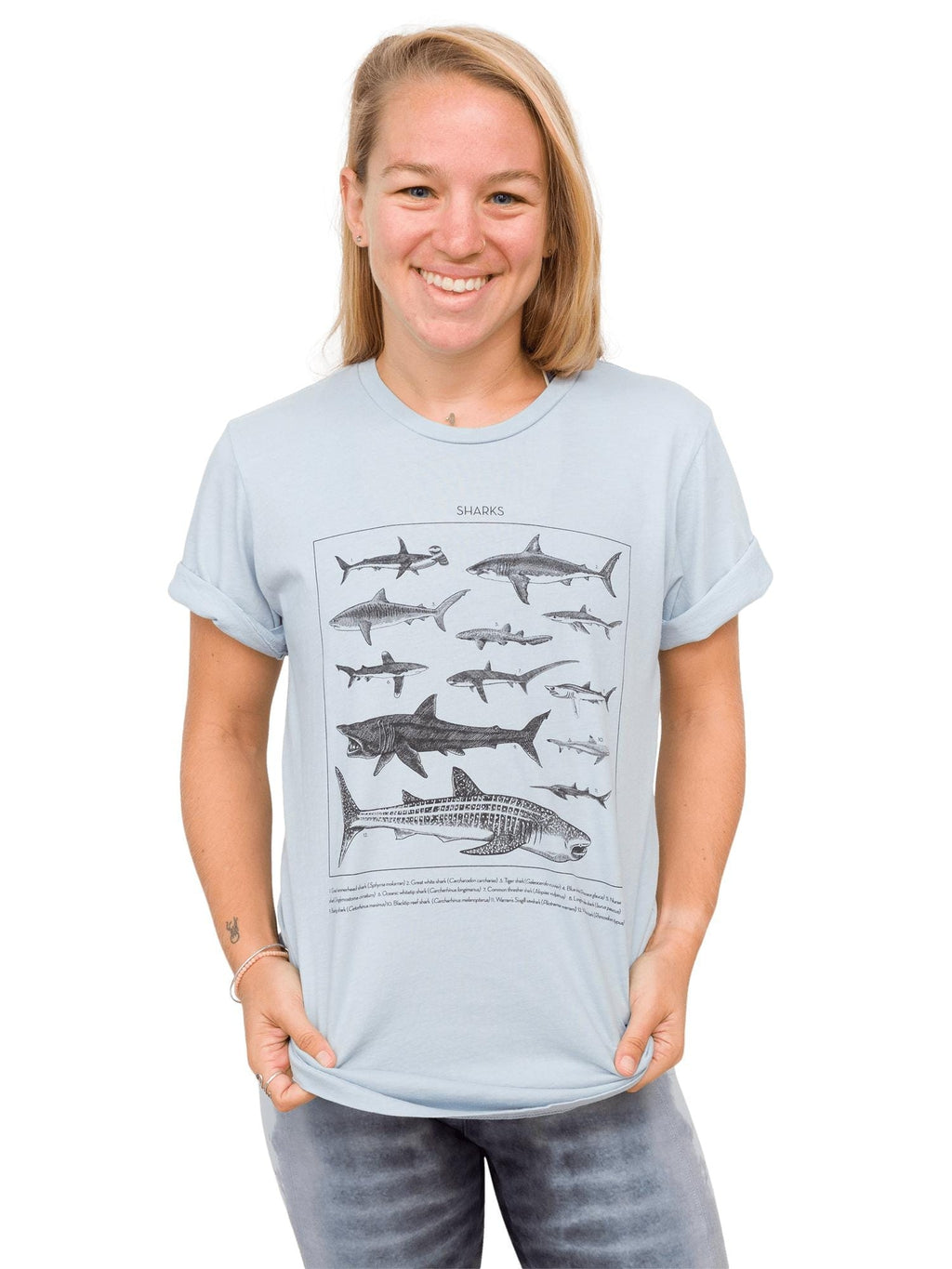 Model: Erin is a coral ecologist and Program Manager here at Waterlust. She 4&#39;11&quot;, 110 lbs, 32A and is wearing an XS tee.