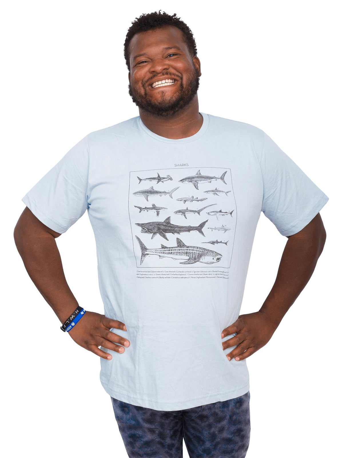 Model: Alex is a fish and wildlife biologist, and science communicator. He is 5’8”, 240 lbs and is wearing size XL tee.
