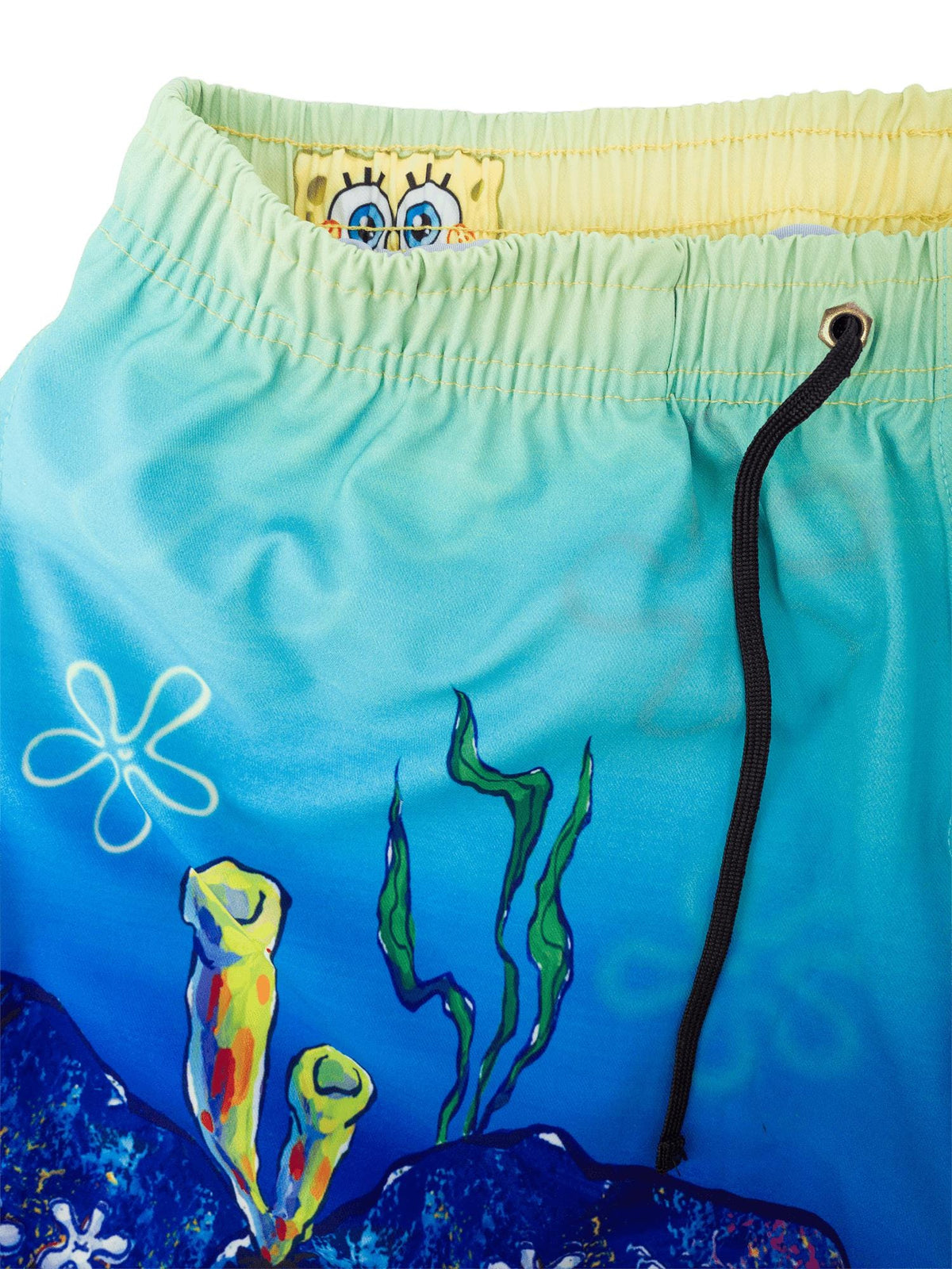 Detail image of front of shorts showing SpongeBob peeking out from the waistband