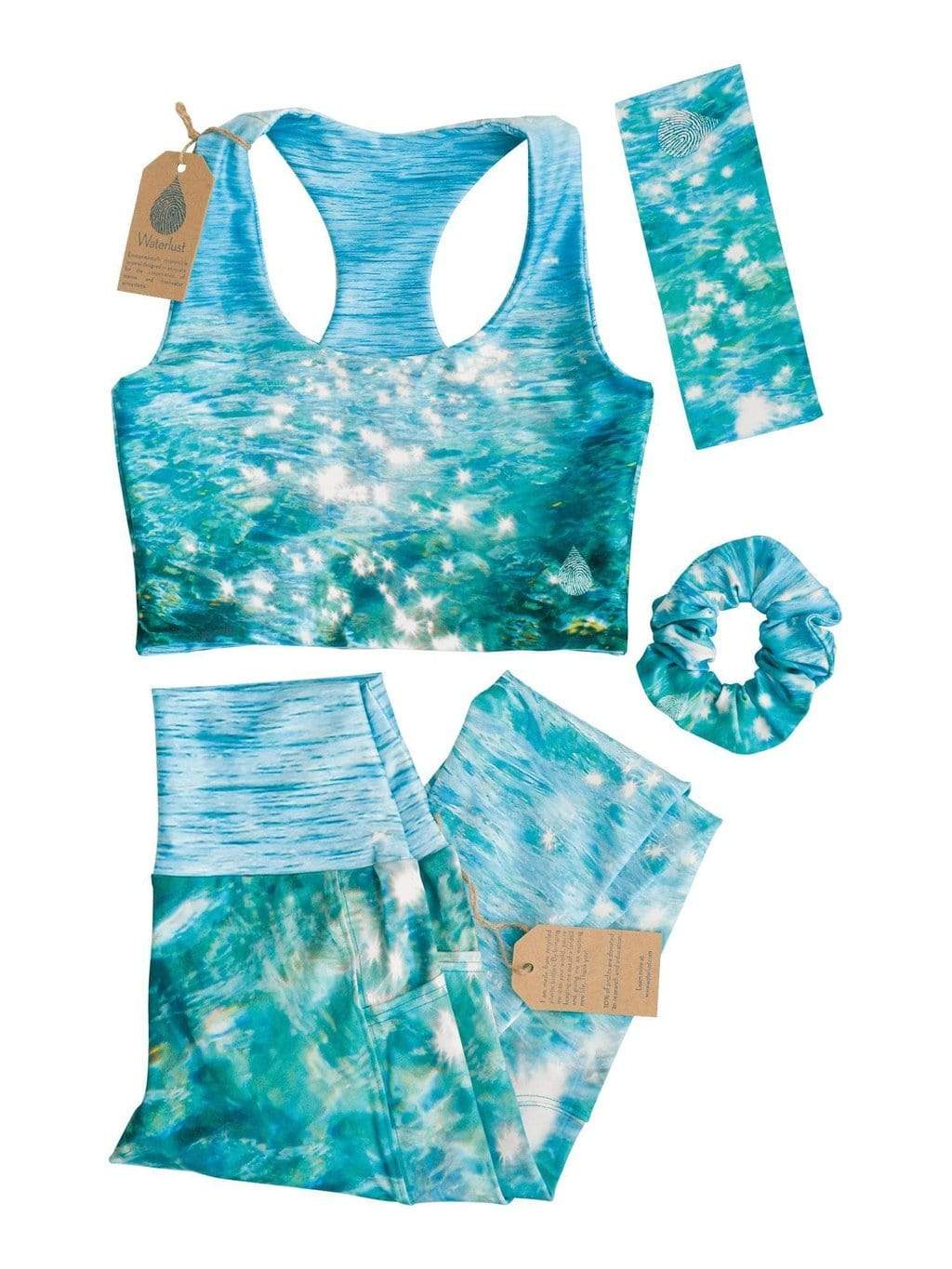 Waterlust Sun-Kissed Sea leggings, reversible top, scrunchie and headband set