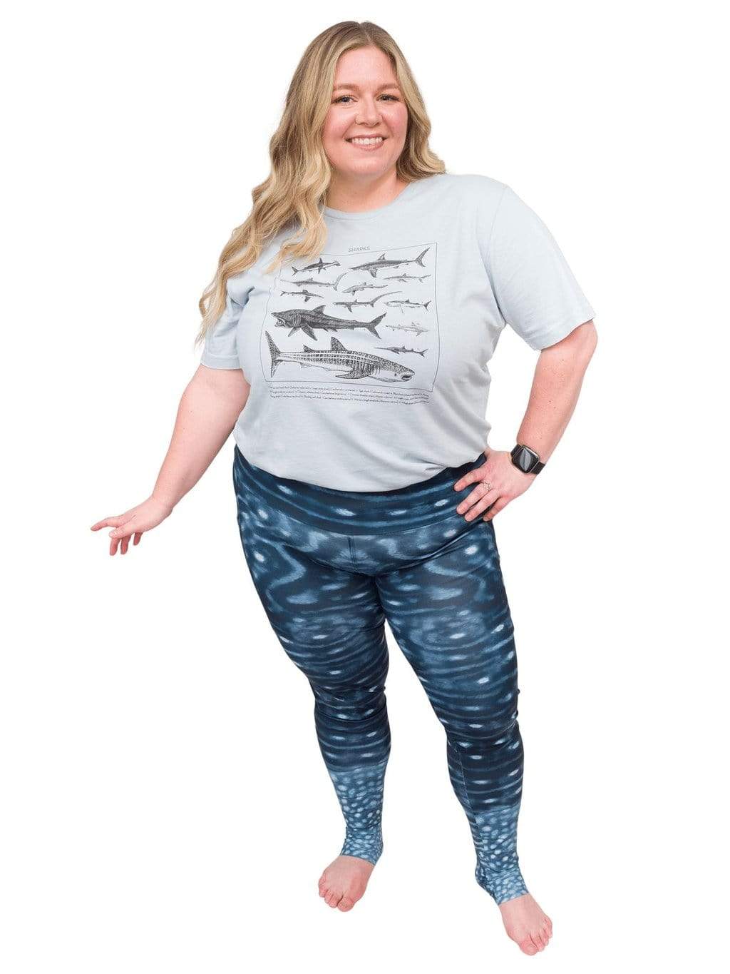 Model: Chelsea is a marine conservationist who believes that science is for everybody… and every BODY! She is 5&#39;2&quot;, 230 lbs, 40DD and is wearing a 3XL legging and L tee.